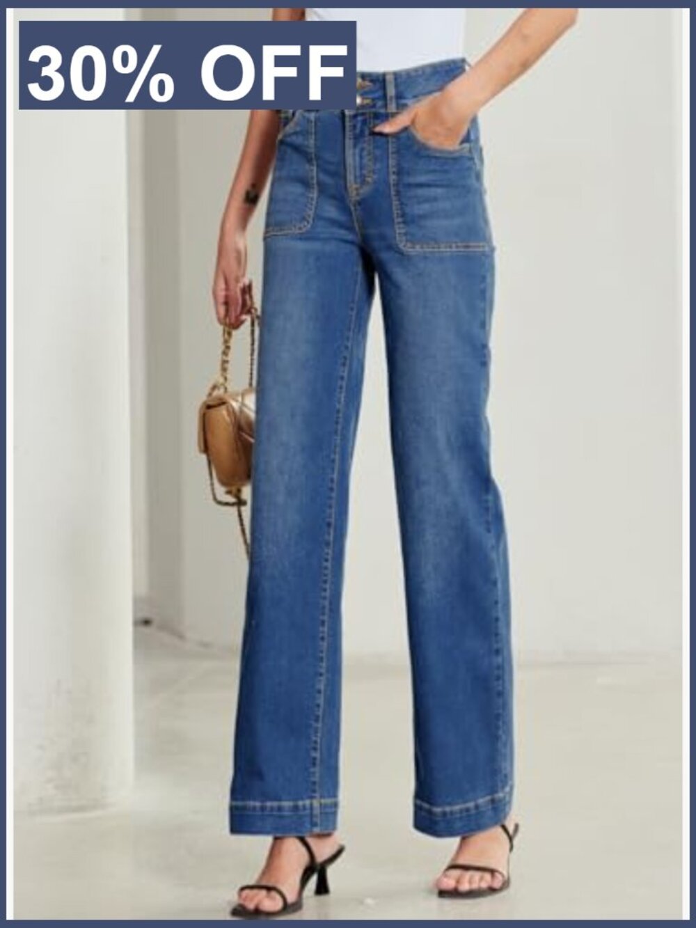 Wide Leg Jeans High Waisted Stretchy Tummy Control Straight Leg Denim Pants - Picture 3 of 7